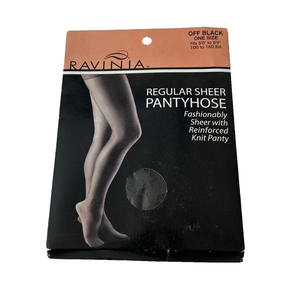 NIP NOS Ravinia Pantyhose Off Black One Size Regular Sheer Reinforced Knit Panty